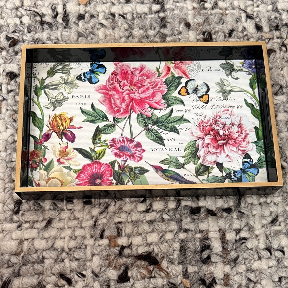 Botanical Floral Vanity Tray in Pink and Green
